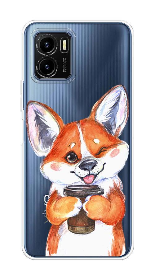 

Чехол на Vivo Y15s "Корги с кофе", Оранжевый;белый, 265650-4