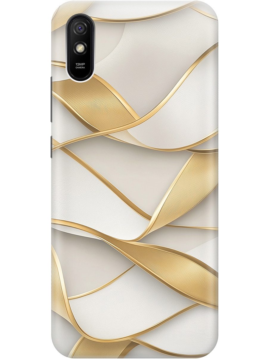 

Силиконовый чехол на Xiaomi Redmi 9A с принтом "Волны из золота", Прозрачный;белый;золотистый, 723276931