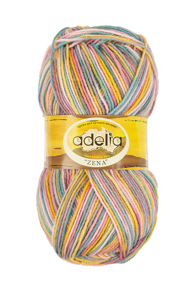 

Adelia Zena, 5х100 г, 308+-10 м, №94 розово-светло-серо-желто-светло-бирюзовая, Розовый;серый;желтый;бирюзовый
