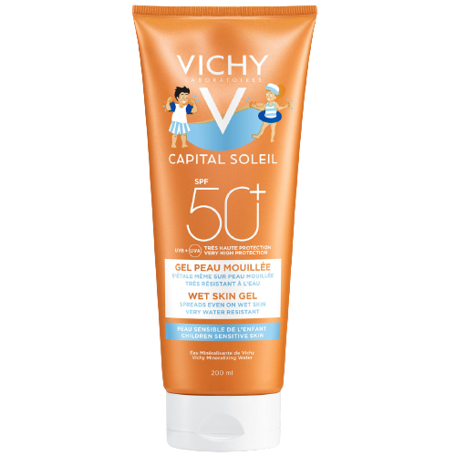 фото Солнцезащитная эмульсия для детей vichy wet skin spf50+ 200 мл