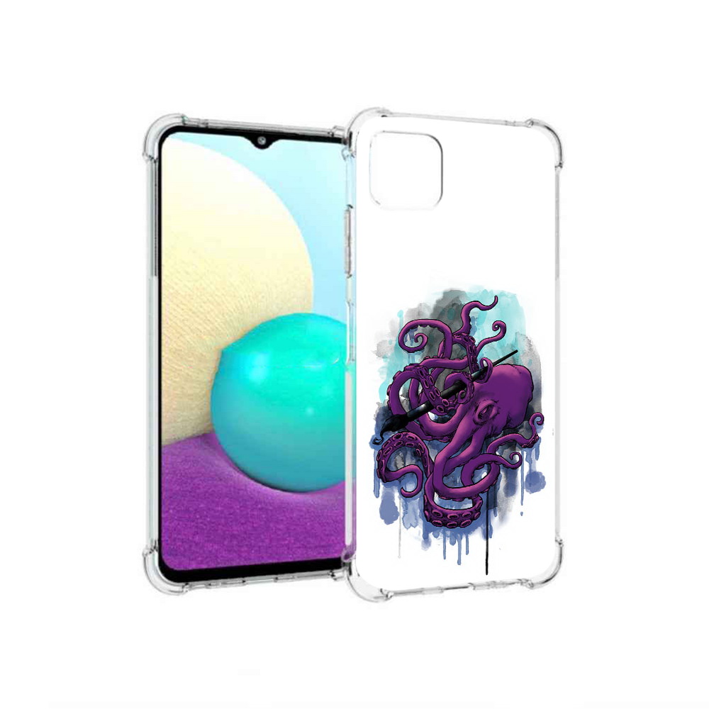 

Чехол MyPads Tocco для Samsung Galaxy A22 фиолетовый осьминог, Прозрачный, Tocco