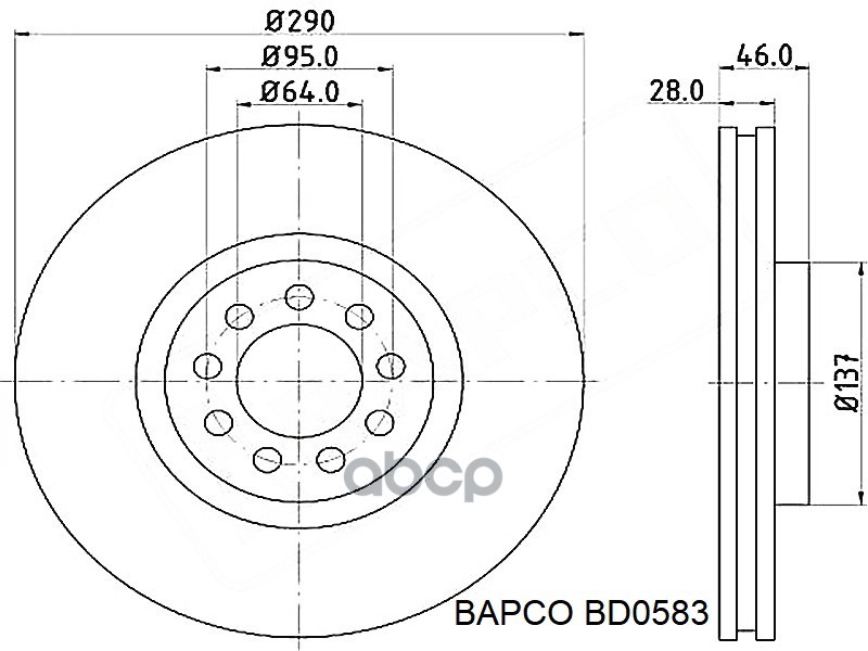 

Тормозной диск BAPCO передний вентилируемый BD0583