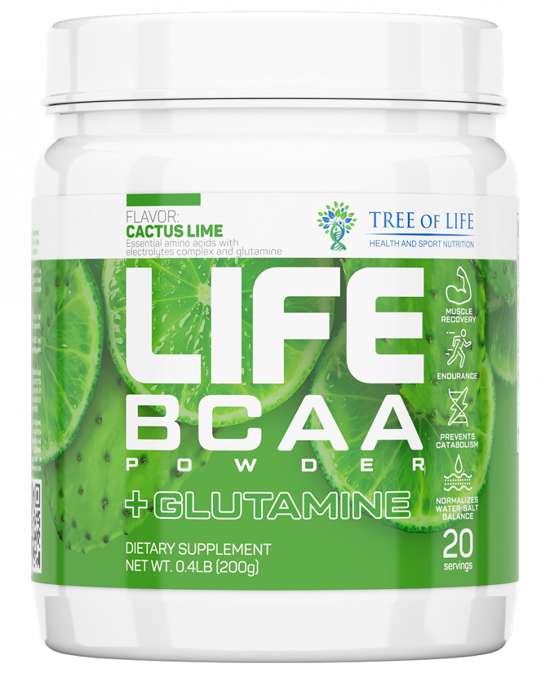 Аминокислоты Tree of Life  LIFE BCAA+Glutamine  200 г cactus-lime