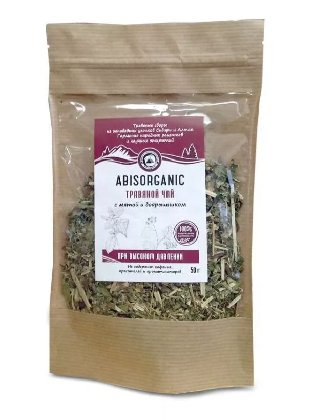 

Травяной чай Abisorganic при высоком давлении с мятой и боярышником 50 г