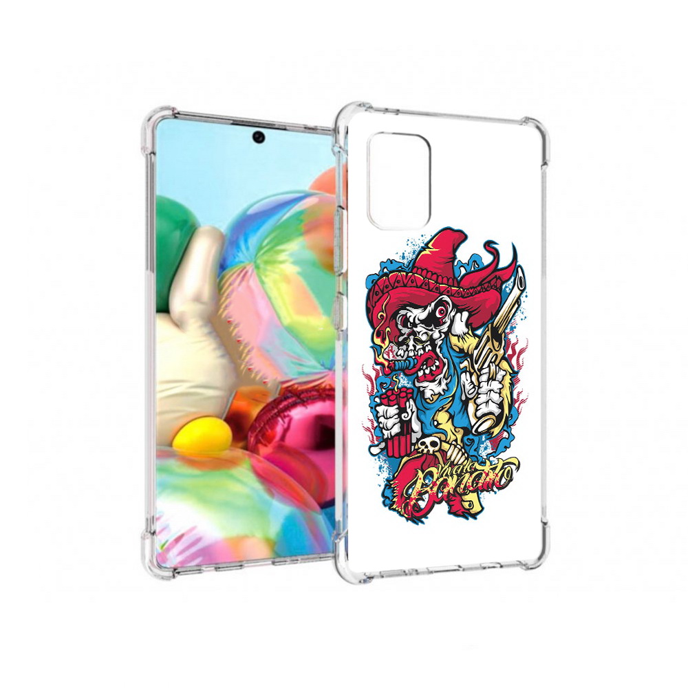 

Чехол MyPads Tocco для Samsung Galaxy A71 нарисованный скелет с писталетом, Прозрачный, Tocco