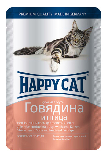 фото Влажный корм для кошек happy cat, с говядиной и птицей, 22шт по 100г