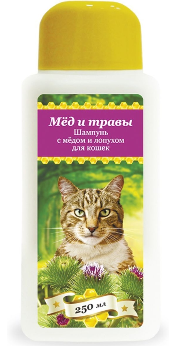 Шампунь для кошек Pchelodar Мед и травы, мед и лопух, 250 мл
