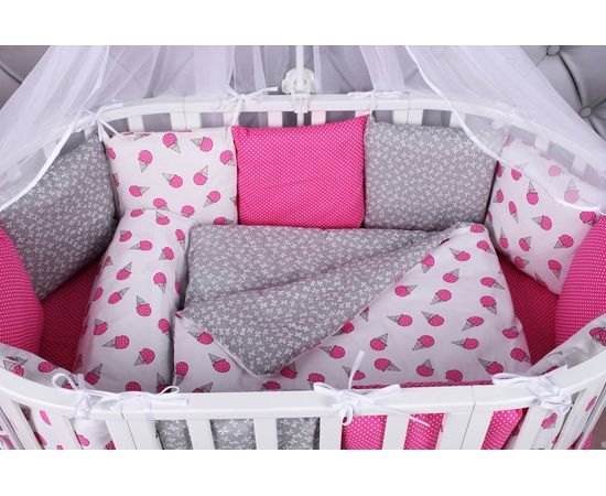 фото Бортик в кроватку 12 предметов (12 подушек-бортиков) amarobaby sweet (малин./белый, бязь)