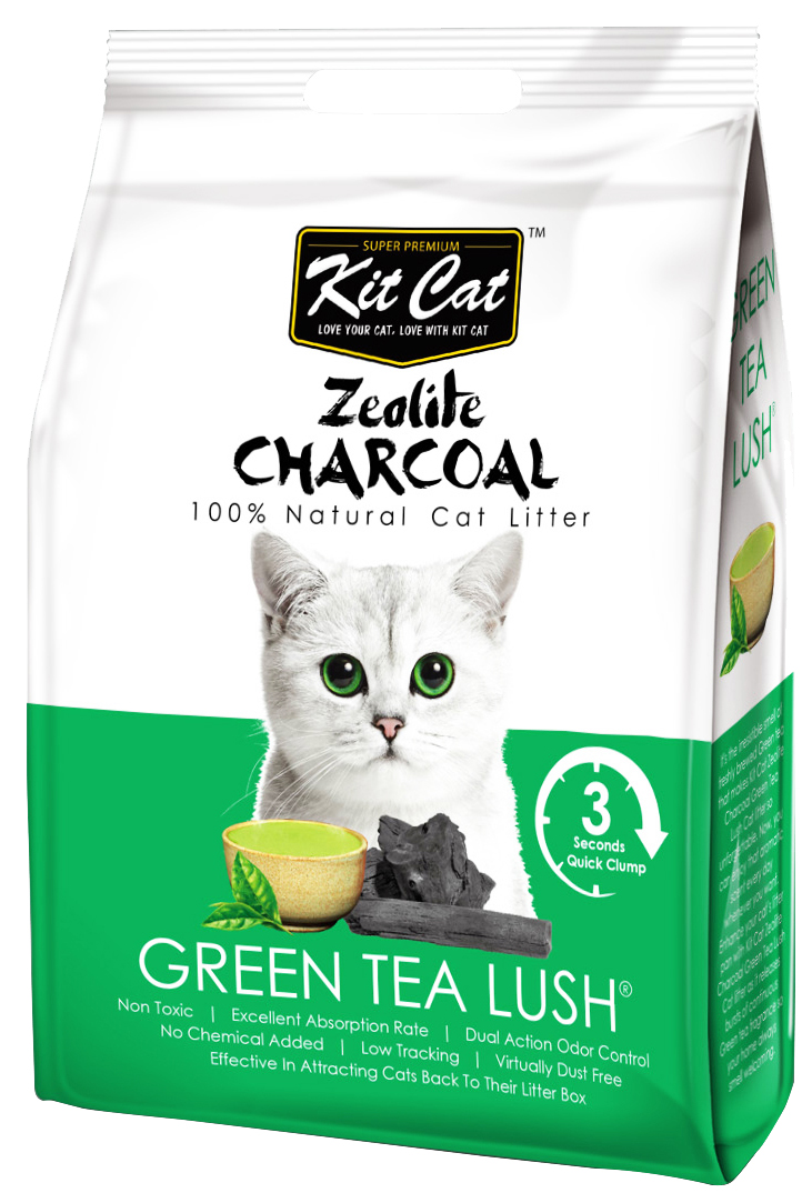 Комкующийся наполнитель Kit Cat Zeolite Charcoal Green Tea Lush цеолитовый 4 кг 726₽