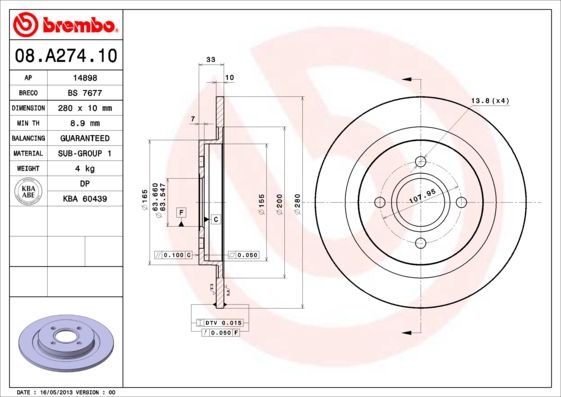 фото Тормозной диск brembo 08.a274.10