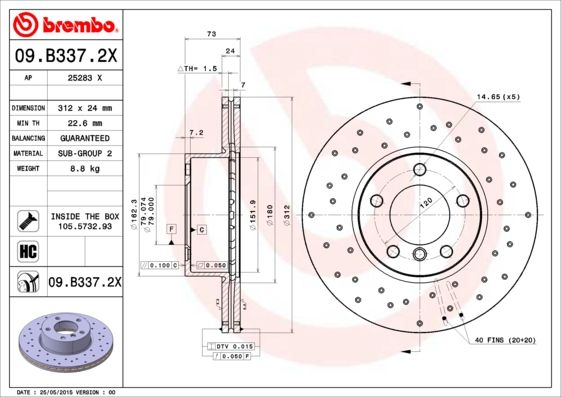 фото Тормозной диск brembo 09.b337.2x