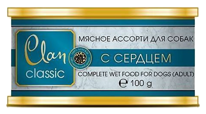 фото Консервы для собак clan classic мясное ассорти, сердце, 16шт, 100г