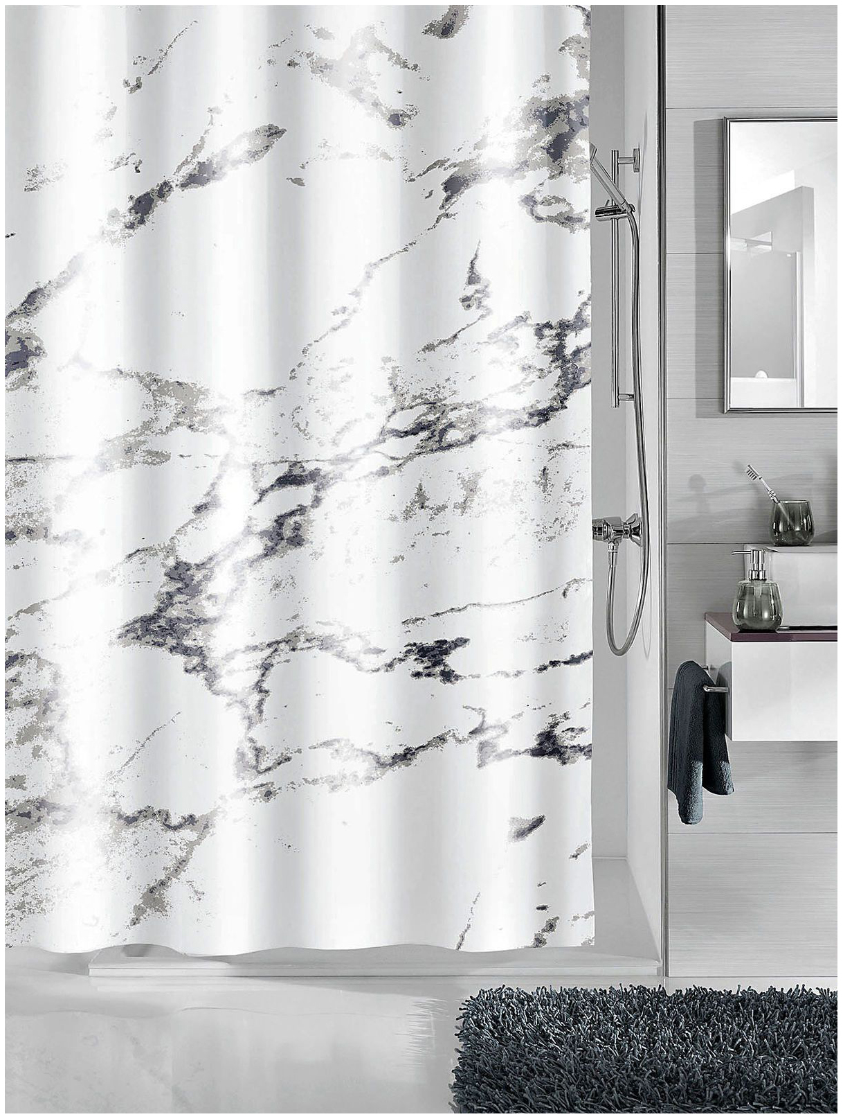 фото Шторка для ванной kleine wolke marble anthracite 180x200 см 5283901305 белая