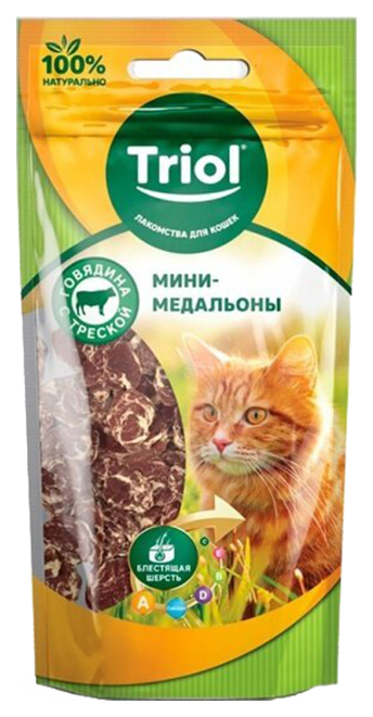 Лакомство для кошек Triol Мини-медальоны, говядина, треска, 40 г