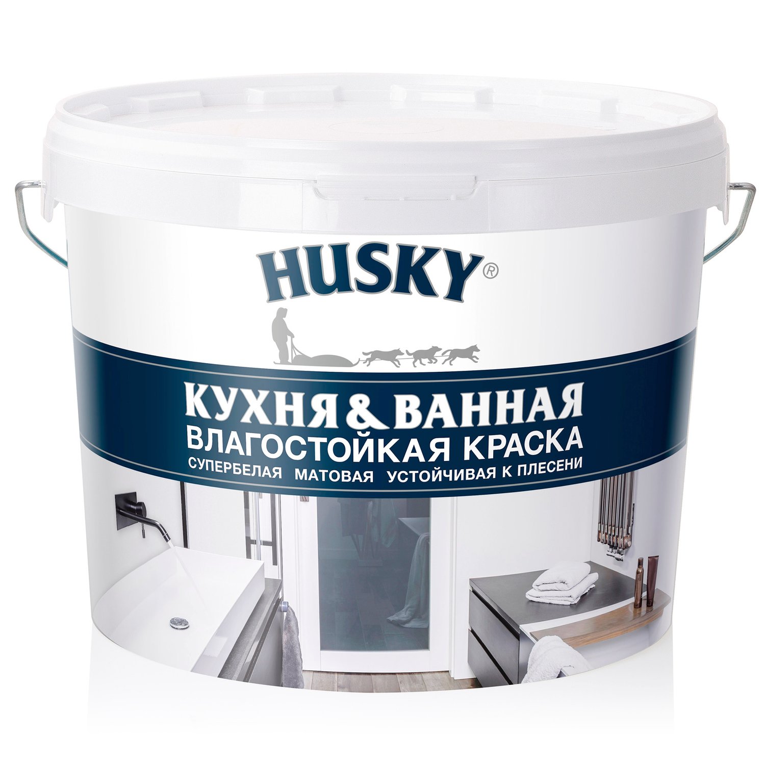 Краска Husky Super Paint Кухня & Ванная, база A, 9 л штора для ванной bath plus super big 280x200 см полиэстер французский серый