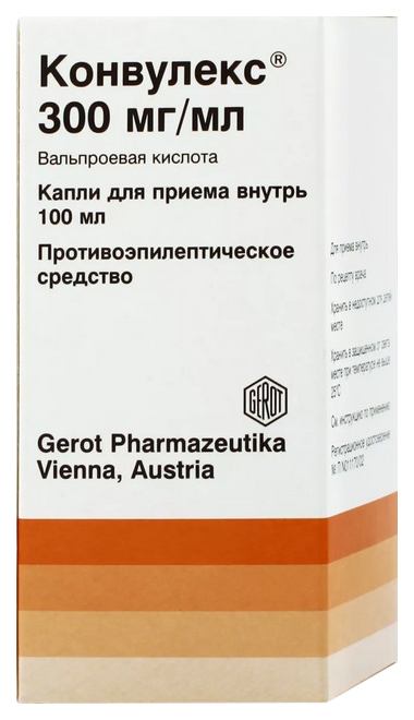 Купить Конвулекс капли 300 мг/мл флакон 100 мл, Gerot, Австрия