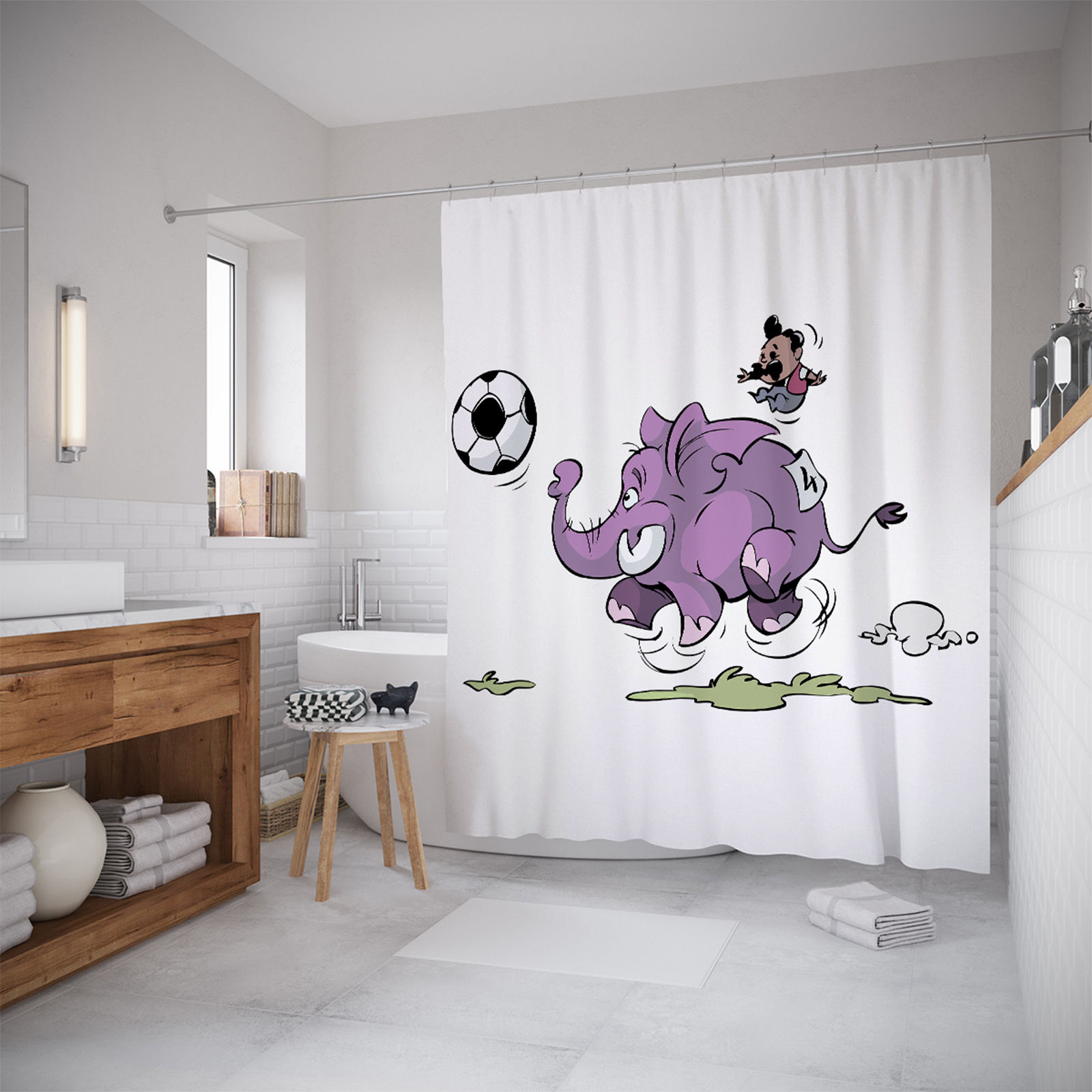 фото Штора для ванной joyarty «футбольный слон» 180x200