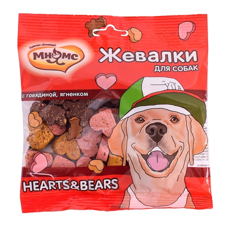 фото Лакомство мнямс жевалки heart & bears с говядиной и ягненком для собак, 150г