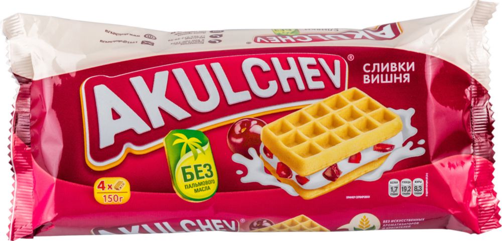 

Вафли венские Akulchev сливки-вишня 150 г