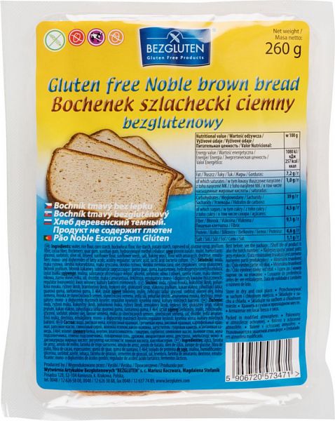 

Хлеб серый Bezgluten Деревенский темный без глютена 260 г, Деревенский темный