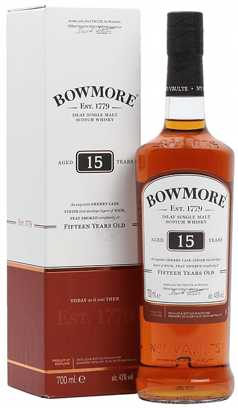 Виски Bowmore 15 y.o. Islay single malt scotch whisky (gift box)