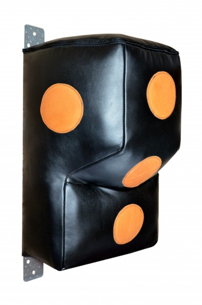 фото Подушка апперкотная рокки г-образная нат. кожа 70x50 см черный/оранжевый