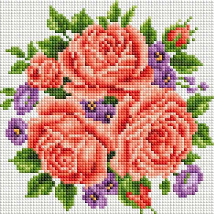 

Алмазная вышивка Белоснежка Розы и фиалки, 20x20 см, Розы и фиалки