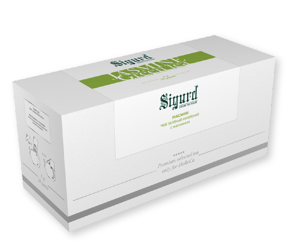 Чай зеленый в пакетиках для чайника Sigurd Jasmine Tea с жасмином 15*5 г