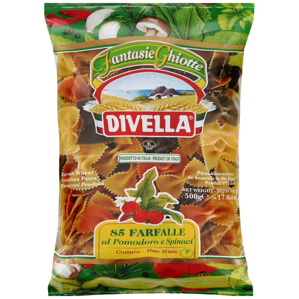 Паста Divella фарфалле с помидорами и шпинатом 500 г