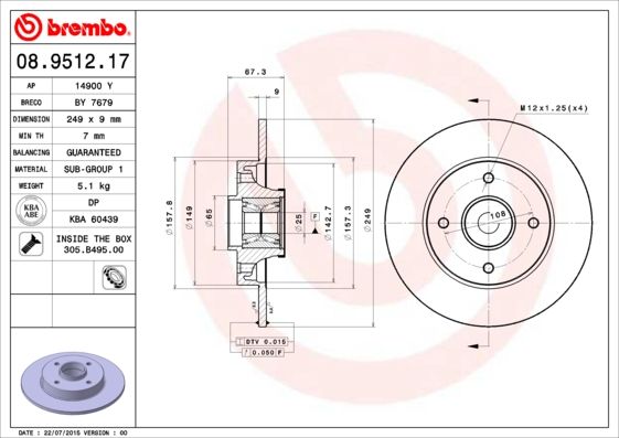 фото Тормозной диск brembo 08.9512.17