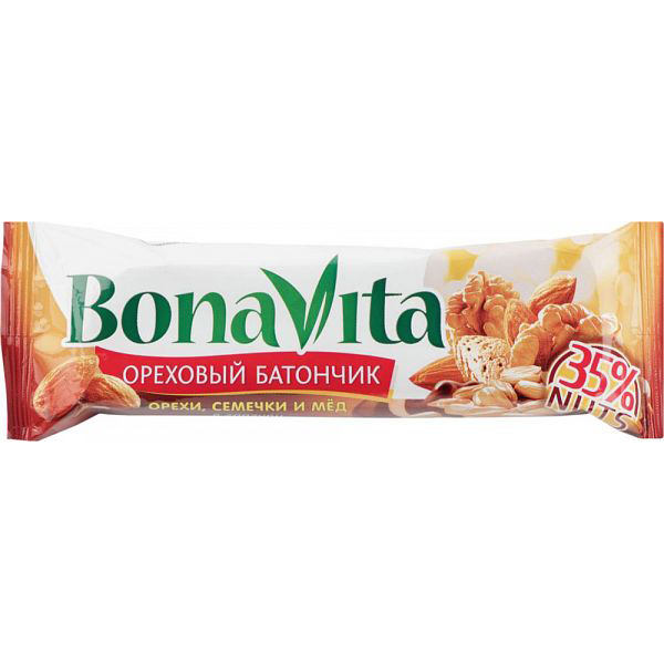 фото Батончик ореховый в глазури bona vita орехи-семечки-мед 35 г