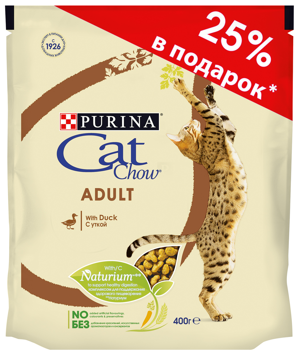 фото Сухой корм для кошек cat chow adult, утка, 0,4кг