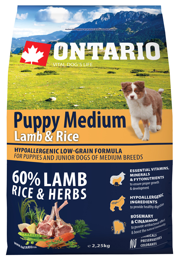 

Сухой корм для щенков Ontario Puppy Medium, для средних пород, ягненок и рис, 2,25кг, Puppy Medium