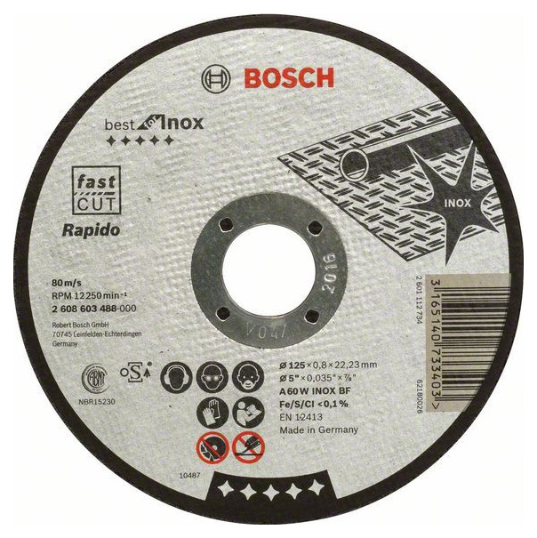 Диск отрезной абразивный Bosch Best по нерж 125x0,8, прям 2608603488