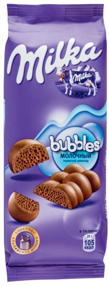 фото Шоколад молочный пористый milka bubbles 80 г