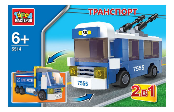 

Конструктор 2 в 1 Троллейбус и Грузовик Город Мастеров Транспорт 321 дет., 2 в 1 Троллейбус и грузовик