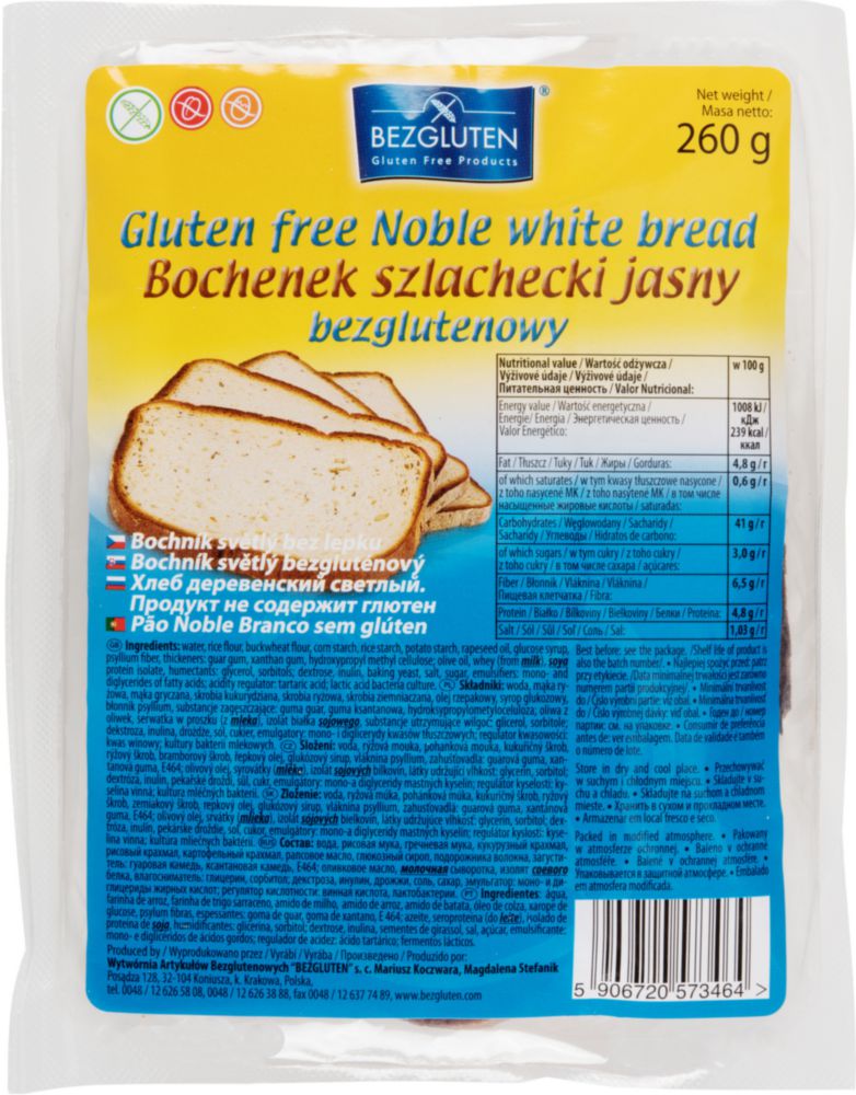 

Хлеб белый Bezgluten Деревенский светлый 260 г, Деревенский светлый
