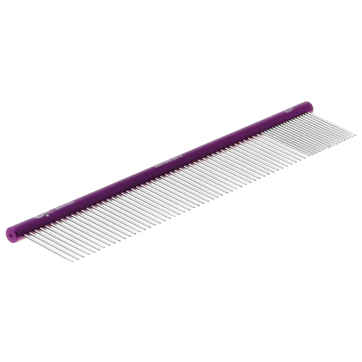 фото Расческа hello pet алюминиевая с круглой фиолетовой ручкой, 25 см, зуб 3,5 см