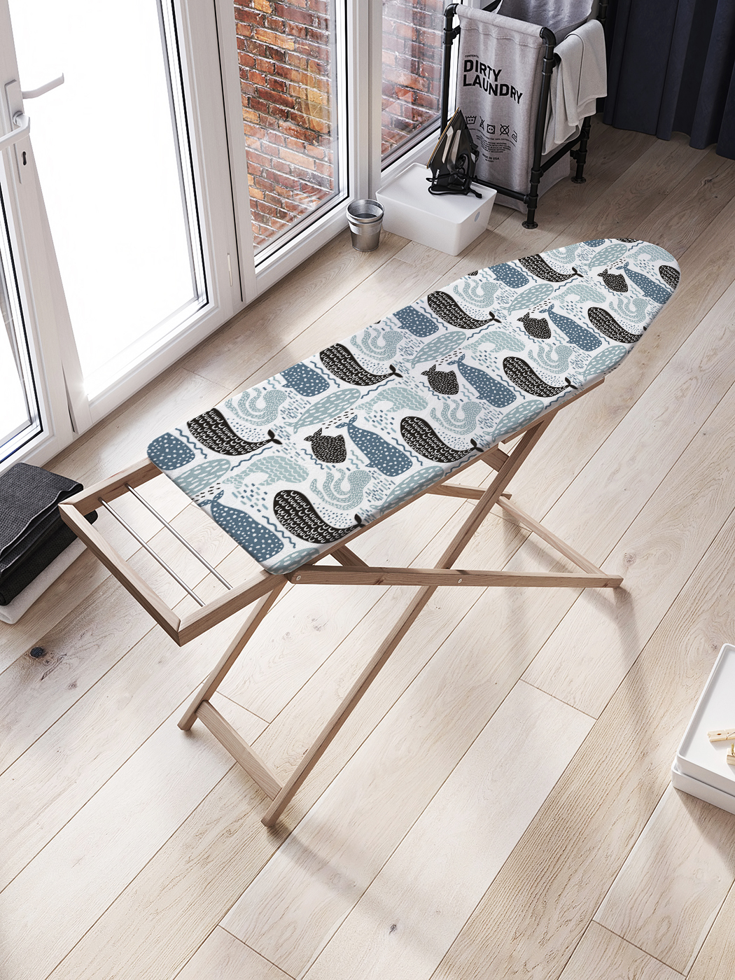 фото Joyarty чехол для гладильной доски «серо-синие рыбки» с синтепоном (136х50 см)