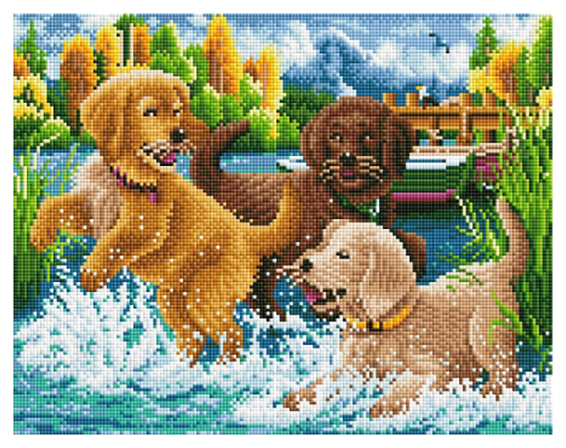 

Мозаика алмазная с подрамником Рыжий Кот Милые щенята в воде 40х50см с полным заполнением