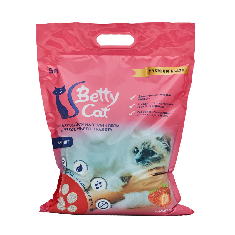 Комкующийся наполнитель Betty Cat, бентонитовый, клубника, 5л