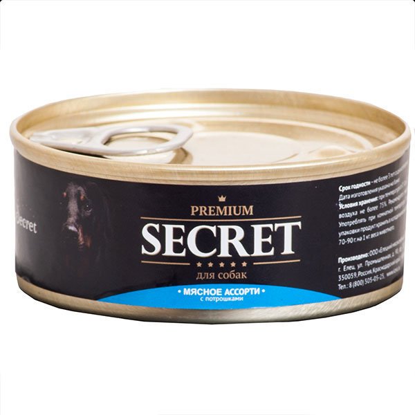 Консервы для собак Secret Premium мясное ассорти, с потрошками, 100 г