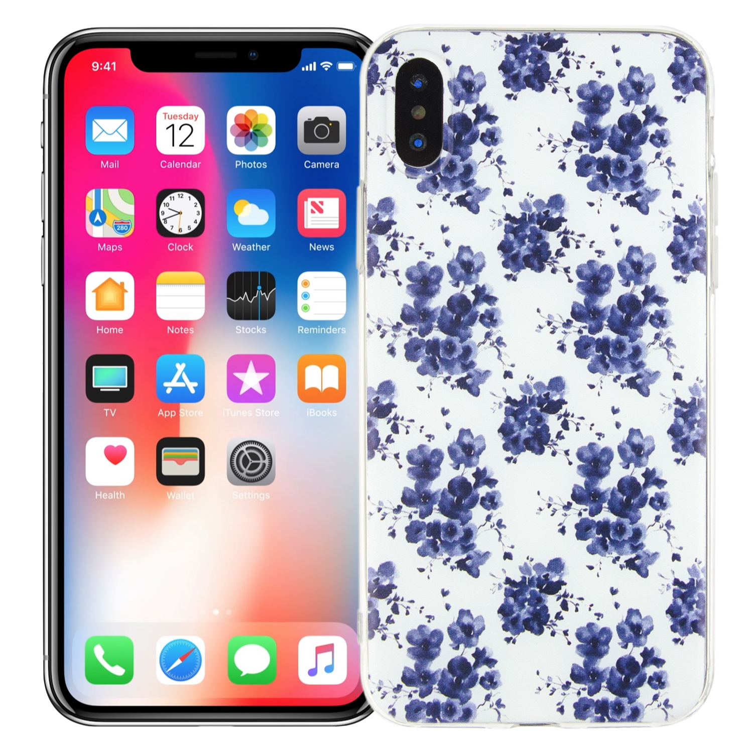 фото Чехол kawai для iphone x/xs blue flowers