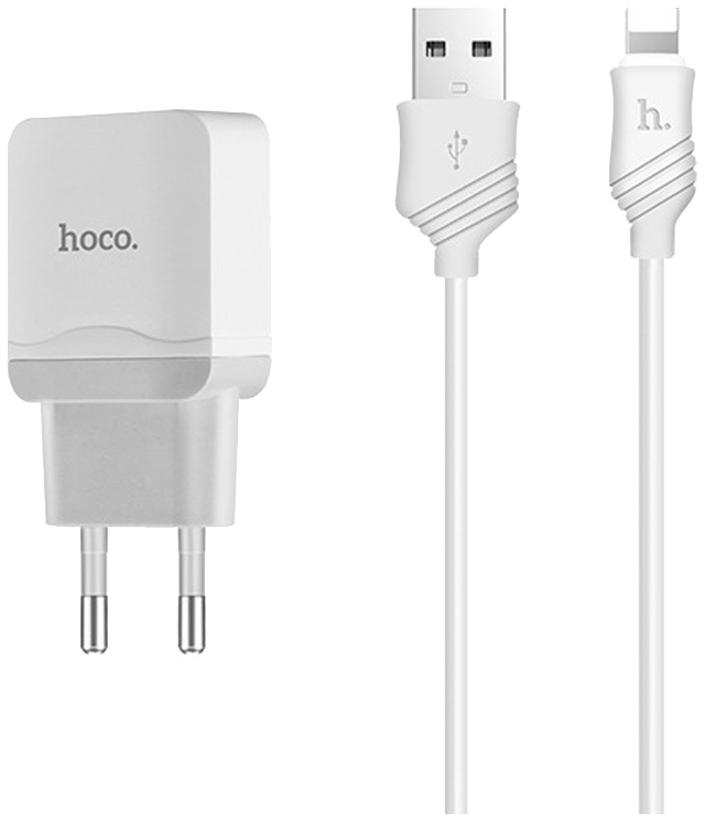 фото Сетевое зарядное устройство hoco c22a для apple iphone 5/5s, 1xusb, 2,4 a, white