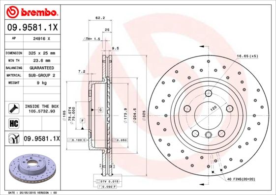 фото Тормозной диск brembo 09.9581.1x