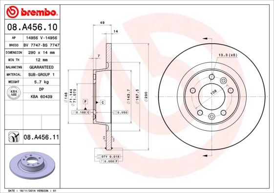 фото Тормозной диск brembo 08.a456.11