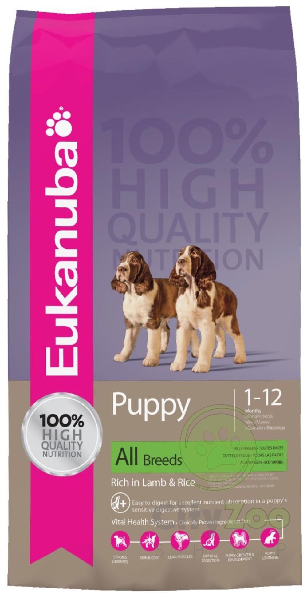 фото Сухой корм для щенков eukanuba puppy all breeds, все породы, ягненок и рис, 1кг