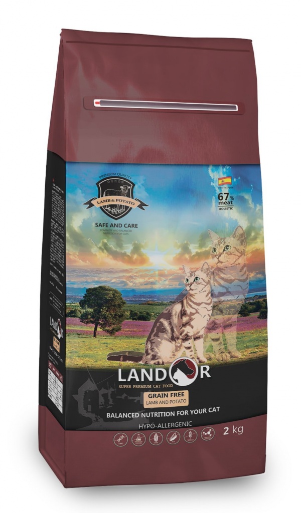 фото Сухой корм для кошек landor grain free hairball&weight control, ягненок, 2кг