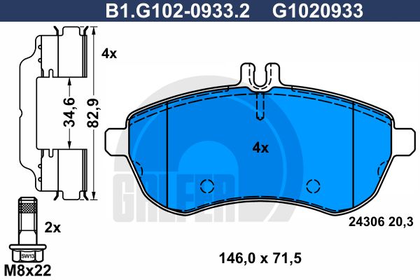 

Комплект тормозных дисковых колодок GALFER B1.G102-0933.2