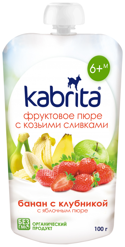 Пюре фруктовое Kabrita Банан и клубника с козьими сливками 100 г, 1 шт.